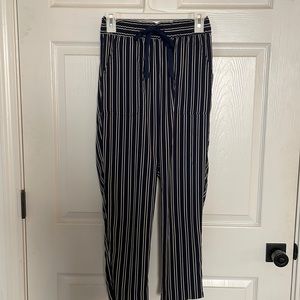 Navy and White Stripped High-Waisted Pants